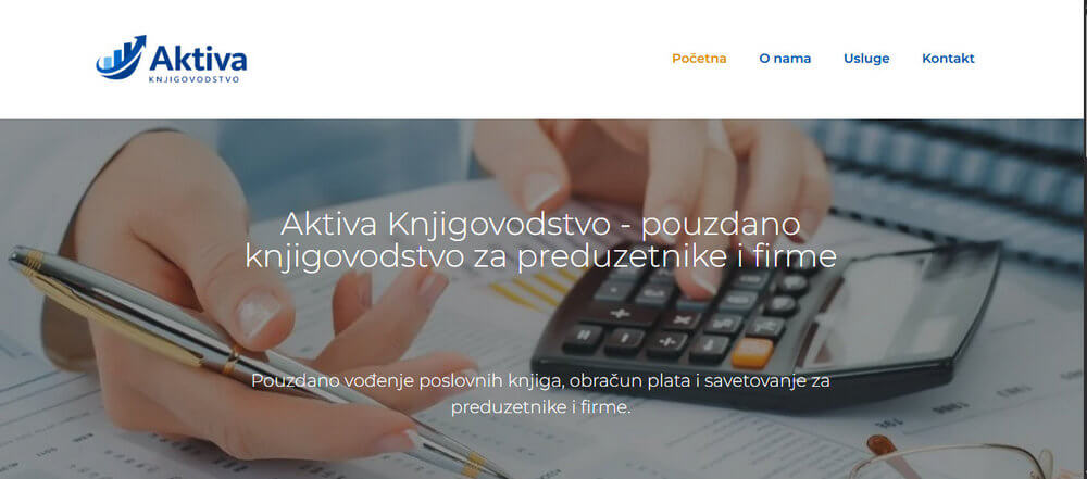 Web sajt za knjigovodstvo Aktiva dizajn početne stranice