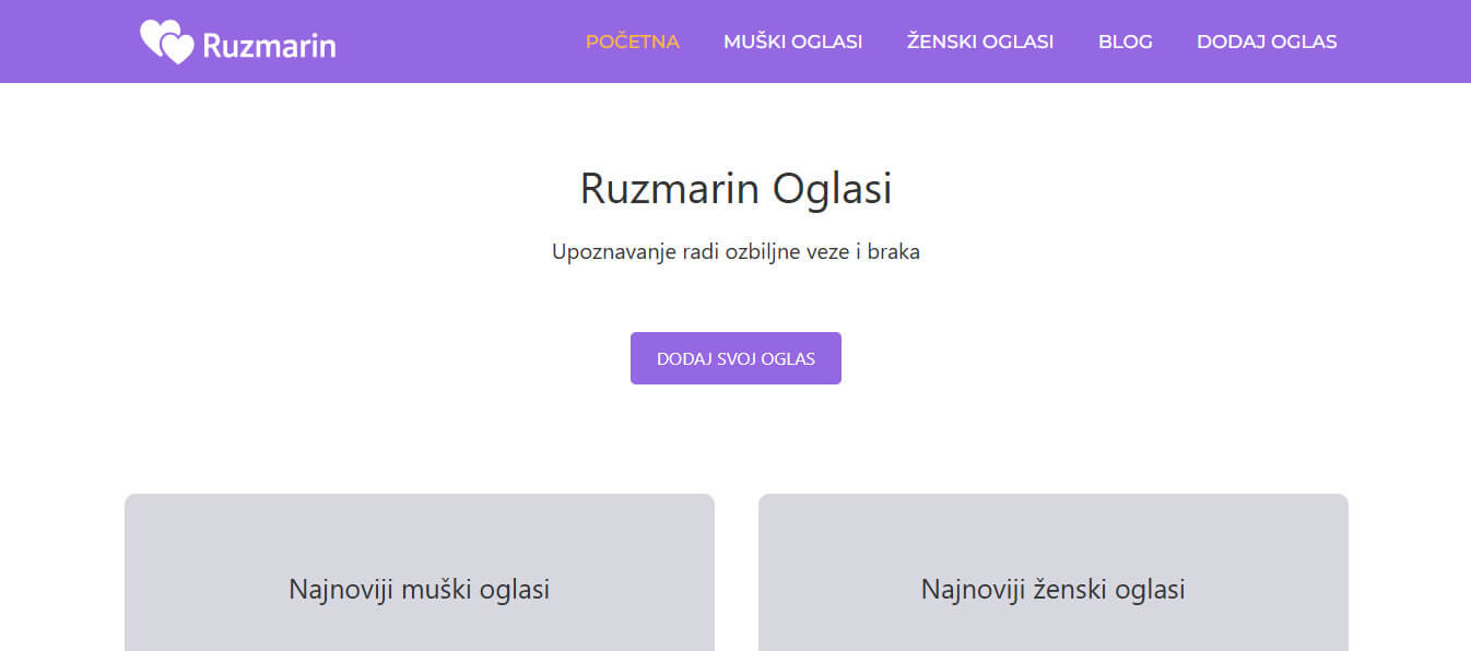 Sajt za oglase Ruzmarin pregled početne stranice