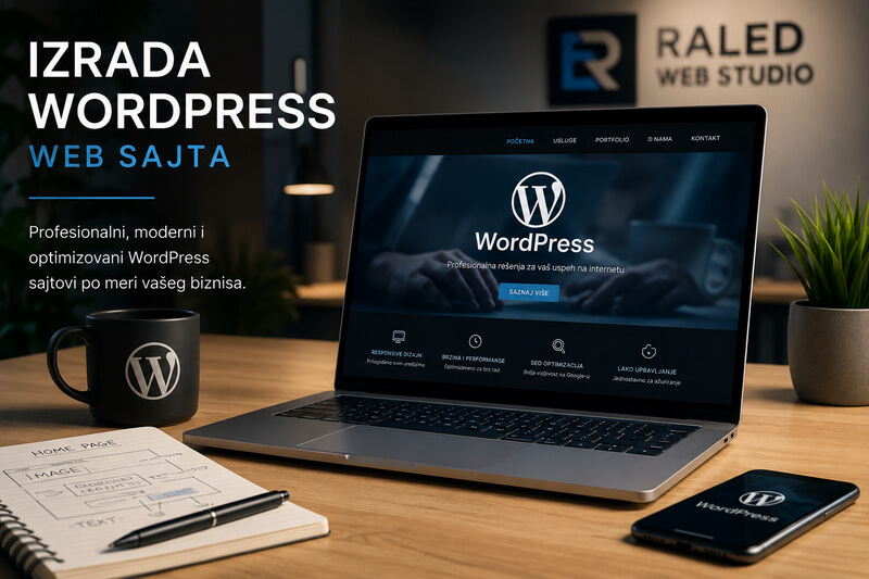 Izrada WordPress web sajta na laptopu u modernom radnom okruženju.