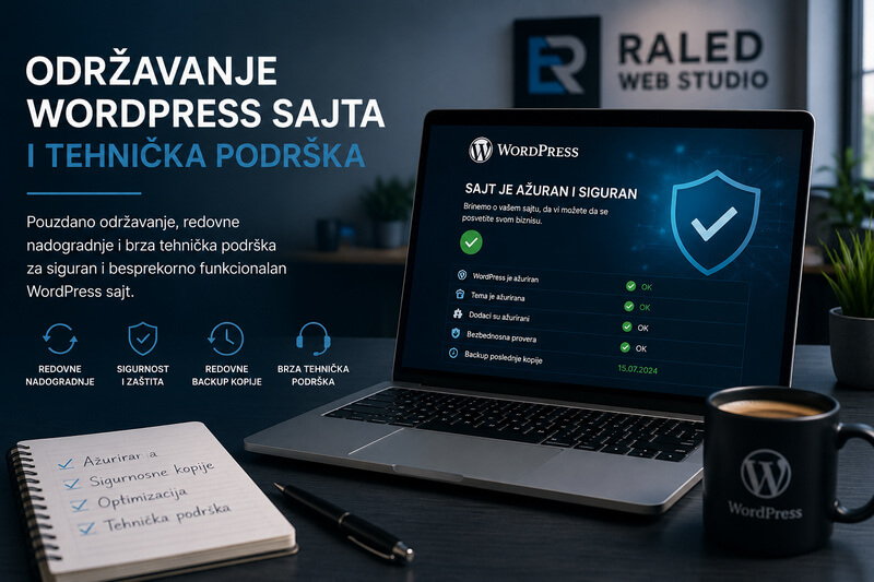 Održavanje WordPress sajta uz redovna ažuriranja, sigurnosne kopije i tehničku podršku.